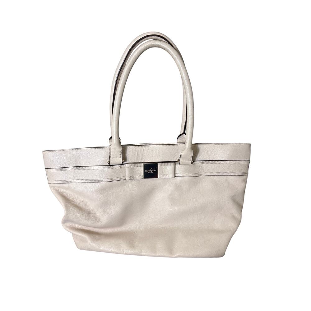 Kate Spade Beige Pebbled Leather Bow Shoulder Bag 20"x11"